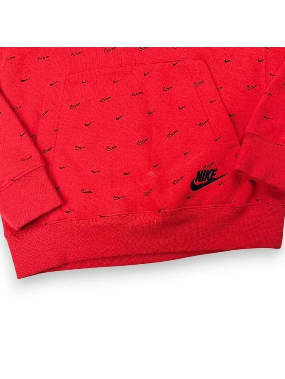 Hoodie Mens Small Red Swoosh Print Pullover Sweatshirt Streetwear Nike